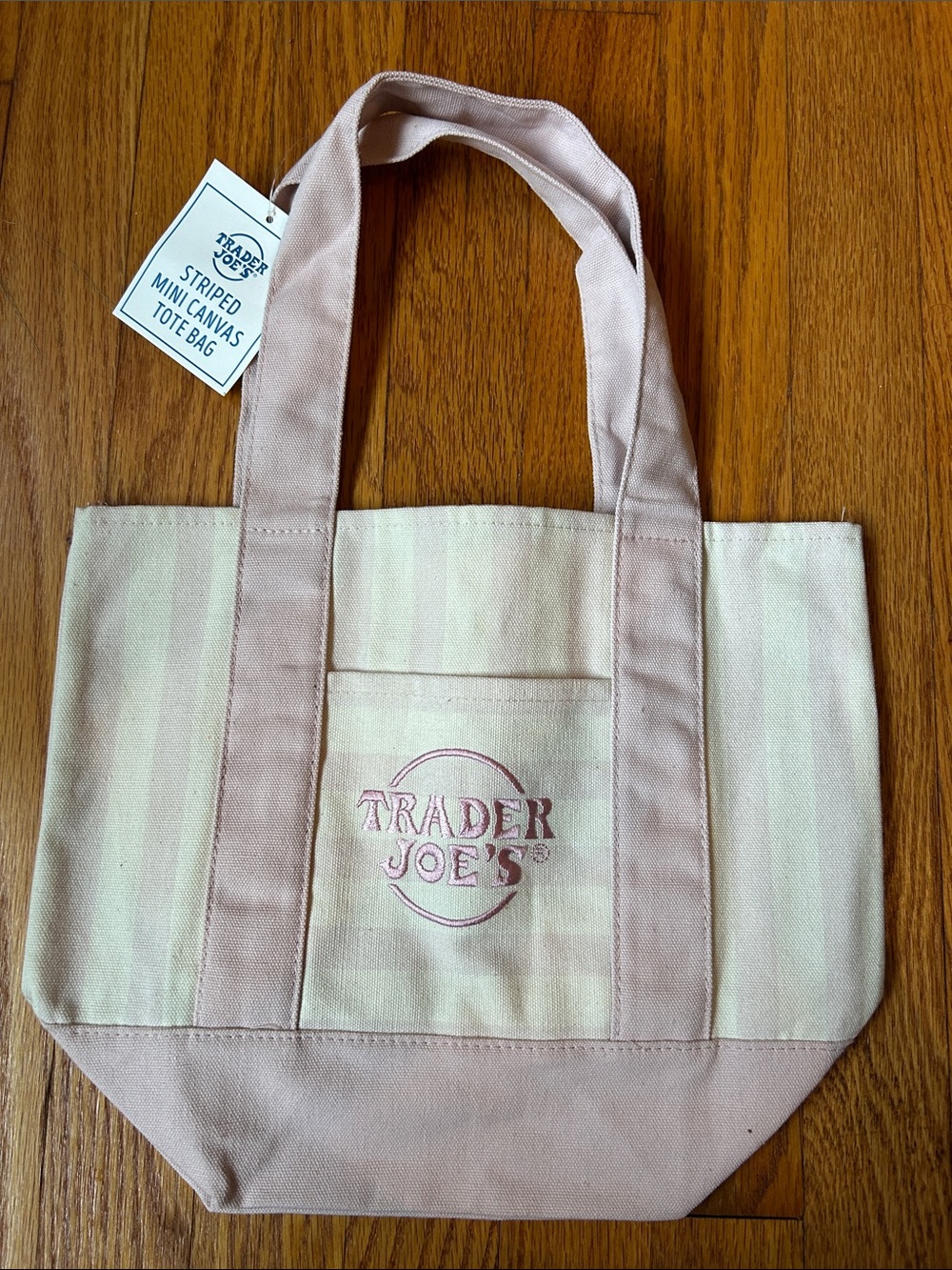 Trader Joe's Pink Striped Mini Canvas Tote Bag